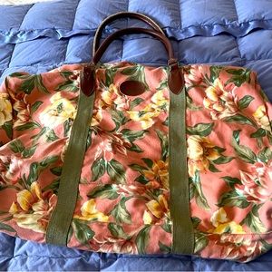 Gap Large Pink + Green Floral Hawaiian Zippered Cotton Canvas Bag